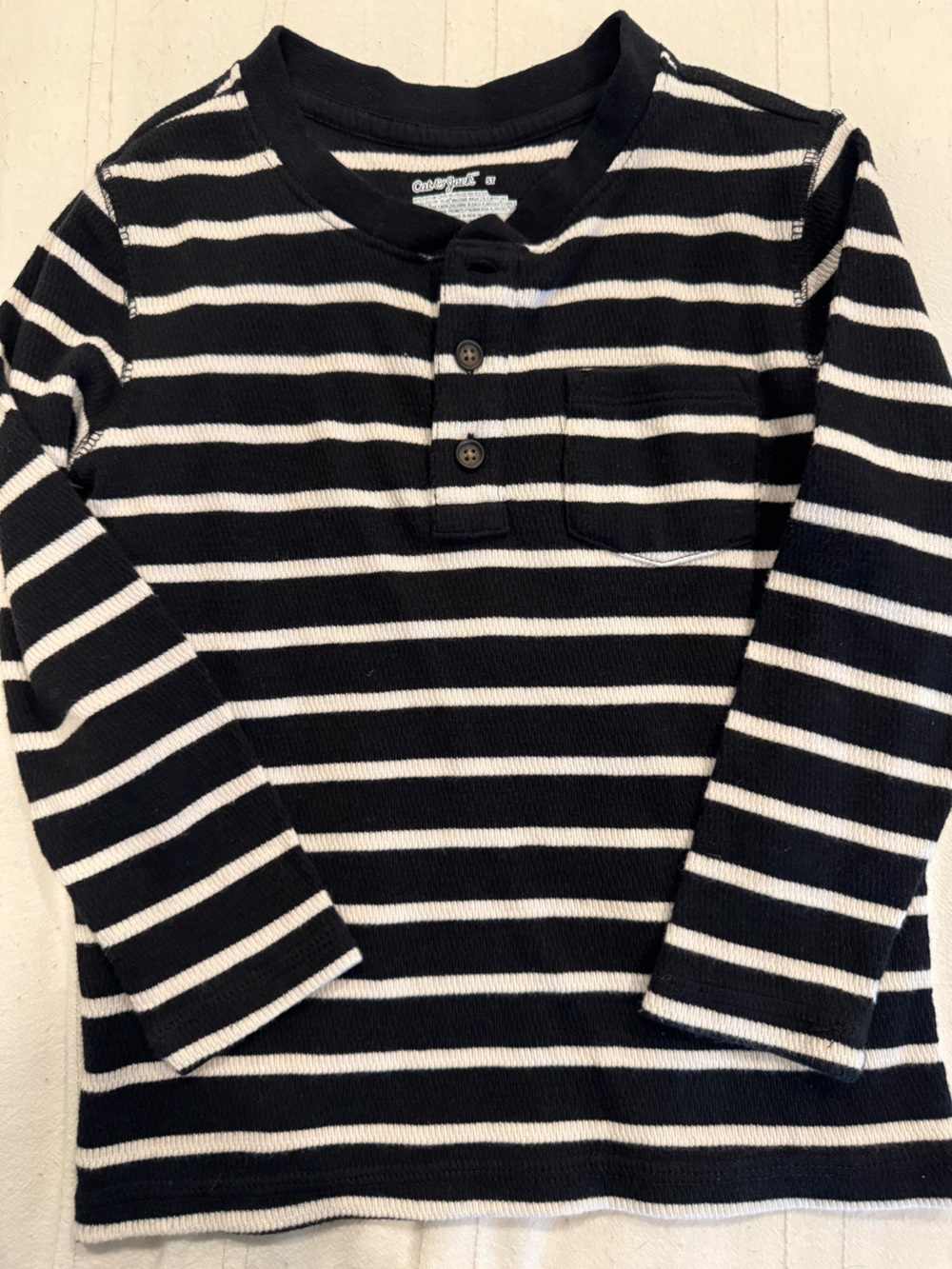 Black and White Striped Knit Polo Top - 5T